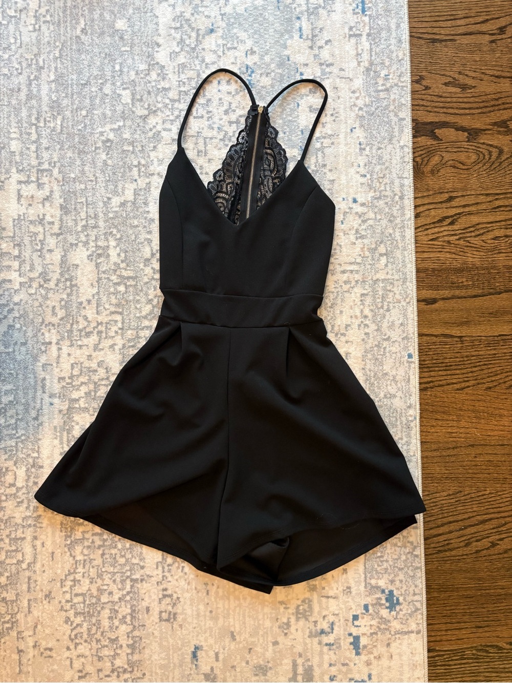 Windsor Black Lace-Back Romper with V-Neck